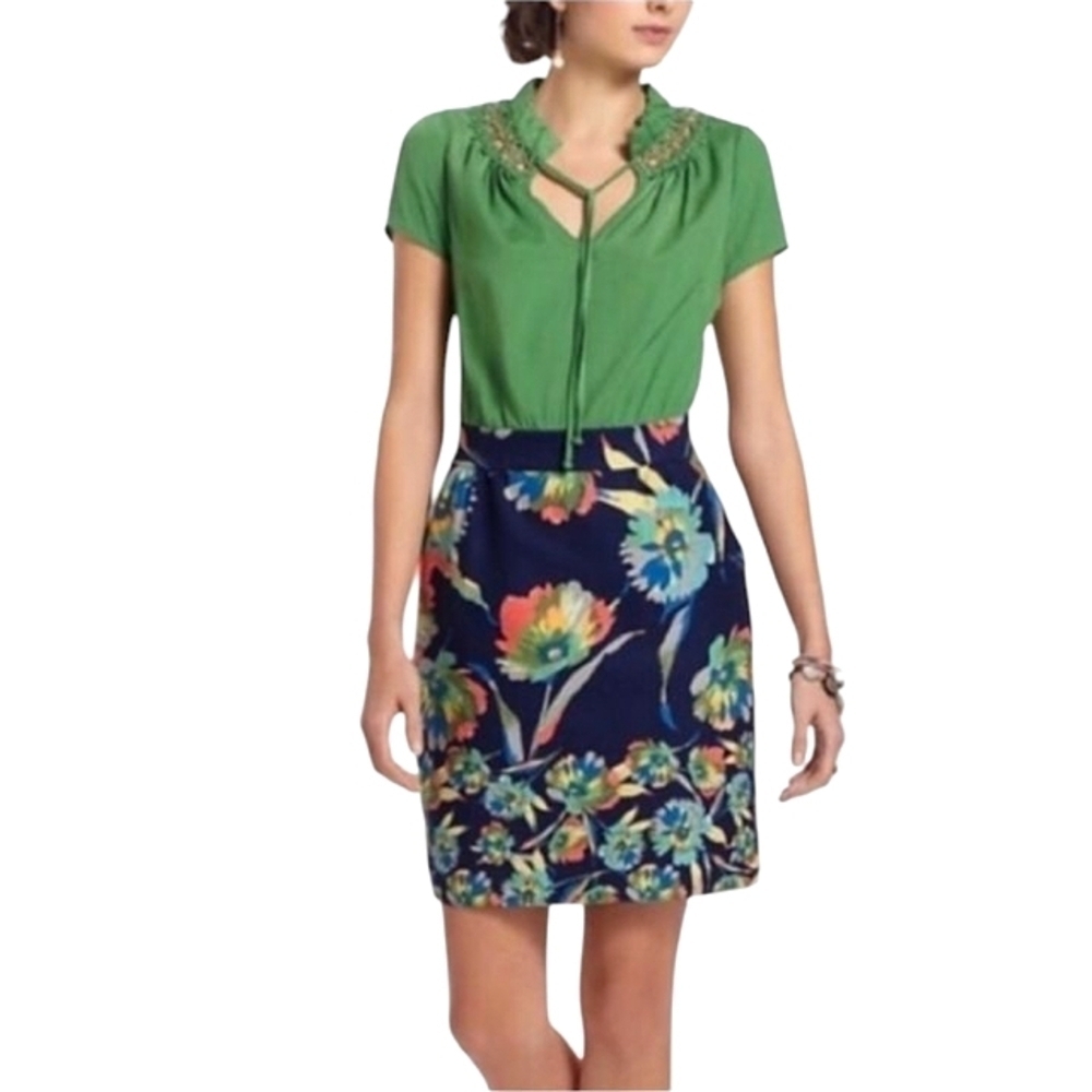 Anthropologie Tabitha Green Floral Blouse Top Lace Detail Dress Pockets Size 2